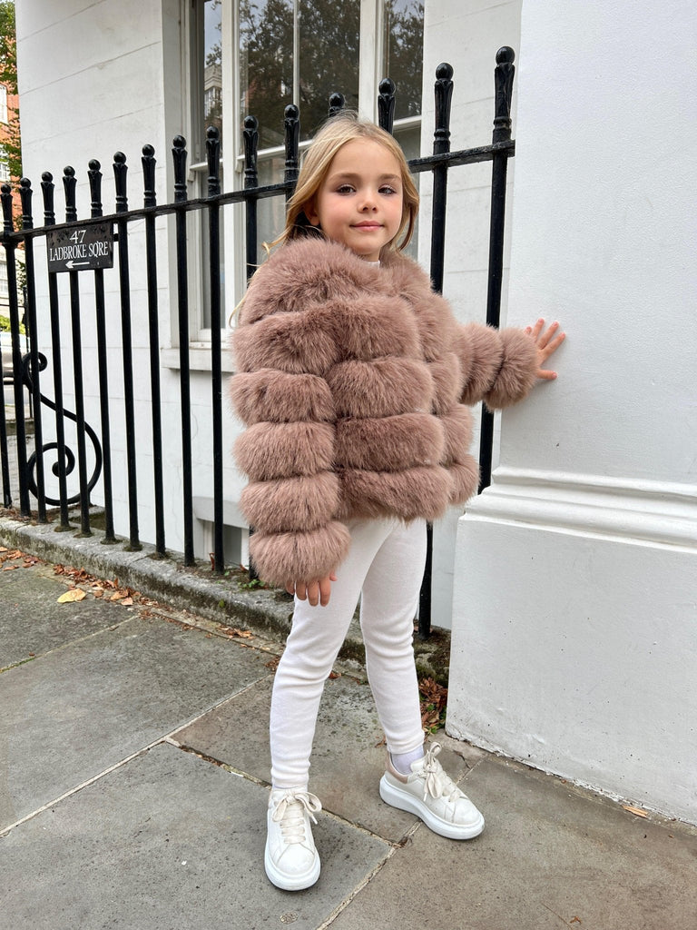 Taupe Kids Faux Fur Coat - H&L