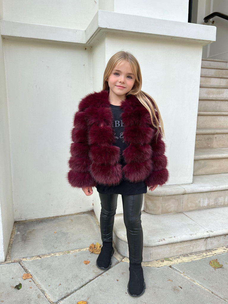 Wine Red Kids Faux Fur Coat - H&L