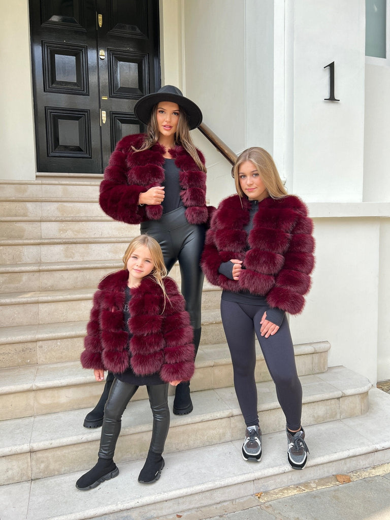 Wine Red Kids Faux Fur Coat - H&L